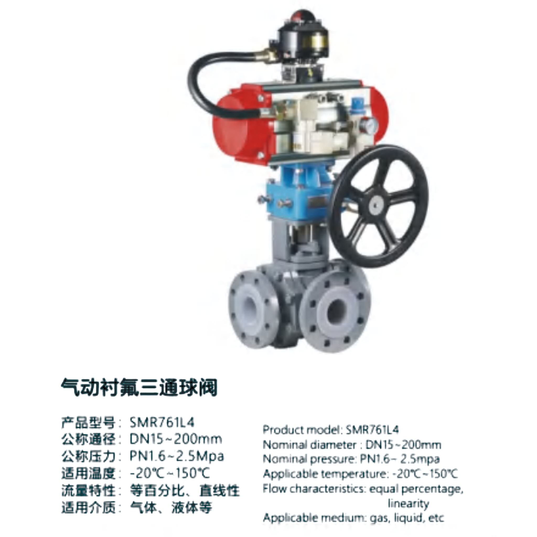 气动衬氟三通球阀-SMR761L4